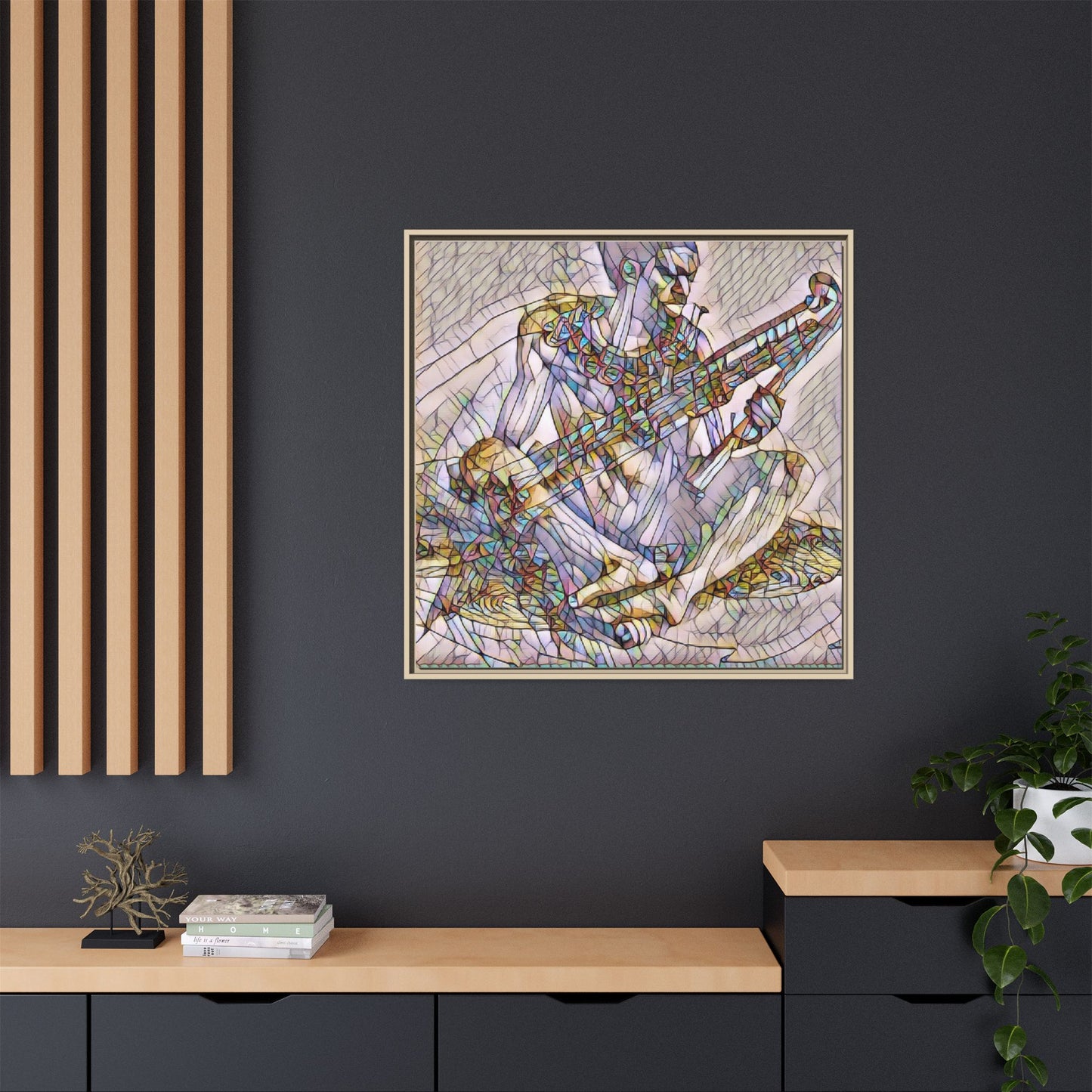 Framed Abstract Musician Canvas Art — Multicolor Modern Wall Decor