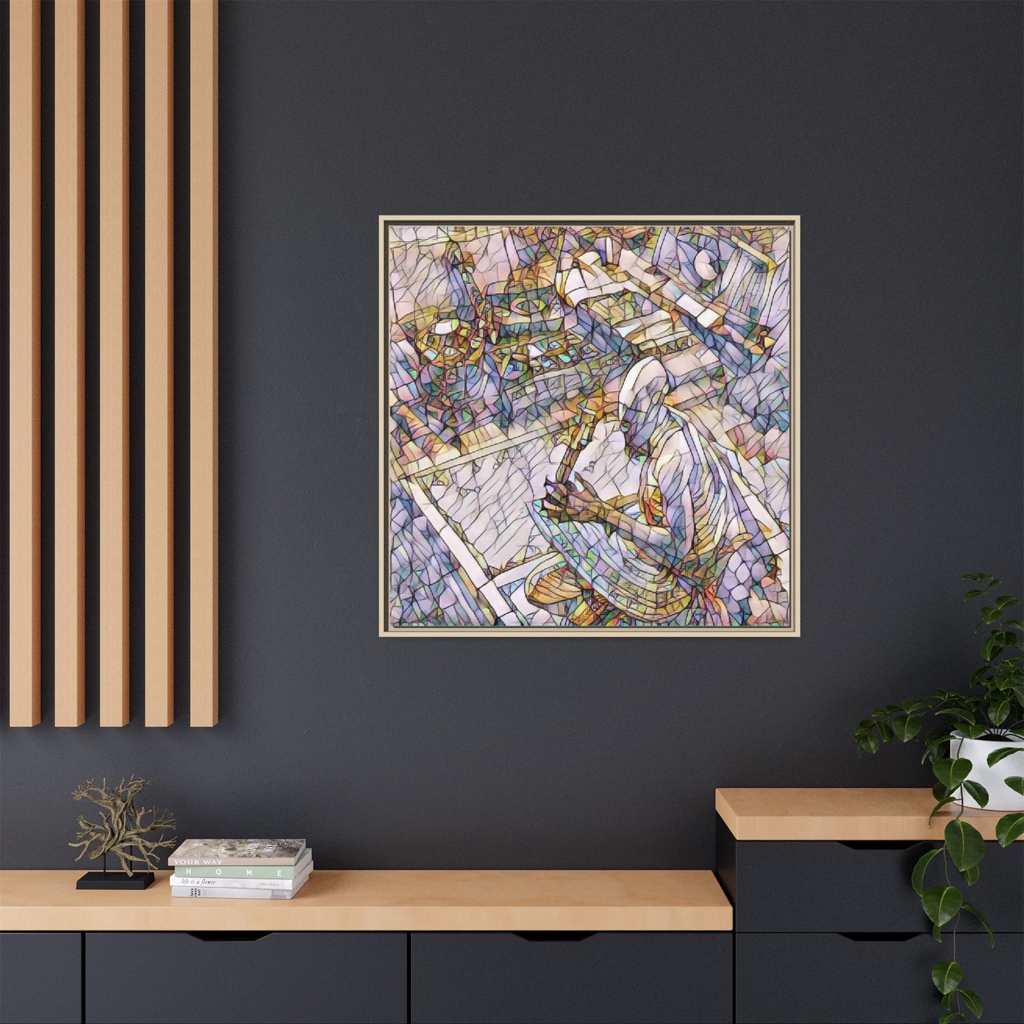 Stained-Glass DJ Matte Canvas Print (Framed) — Colorful Music Room Wall Art