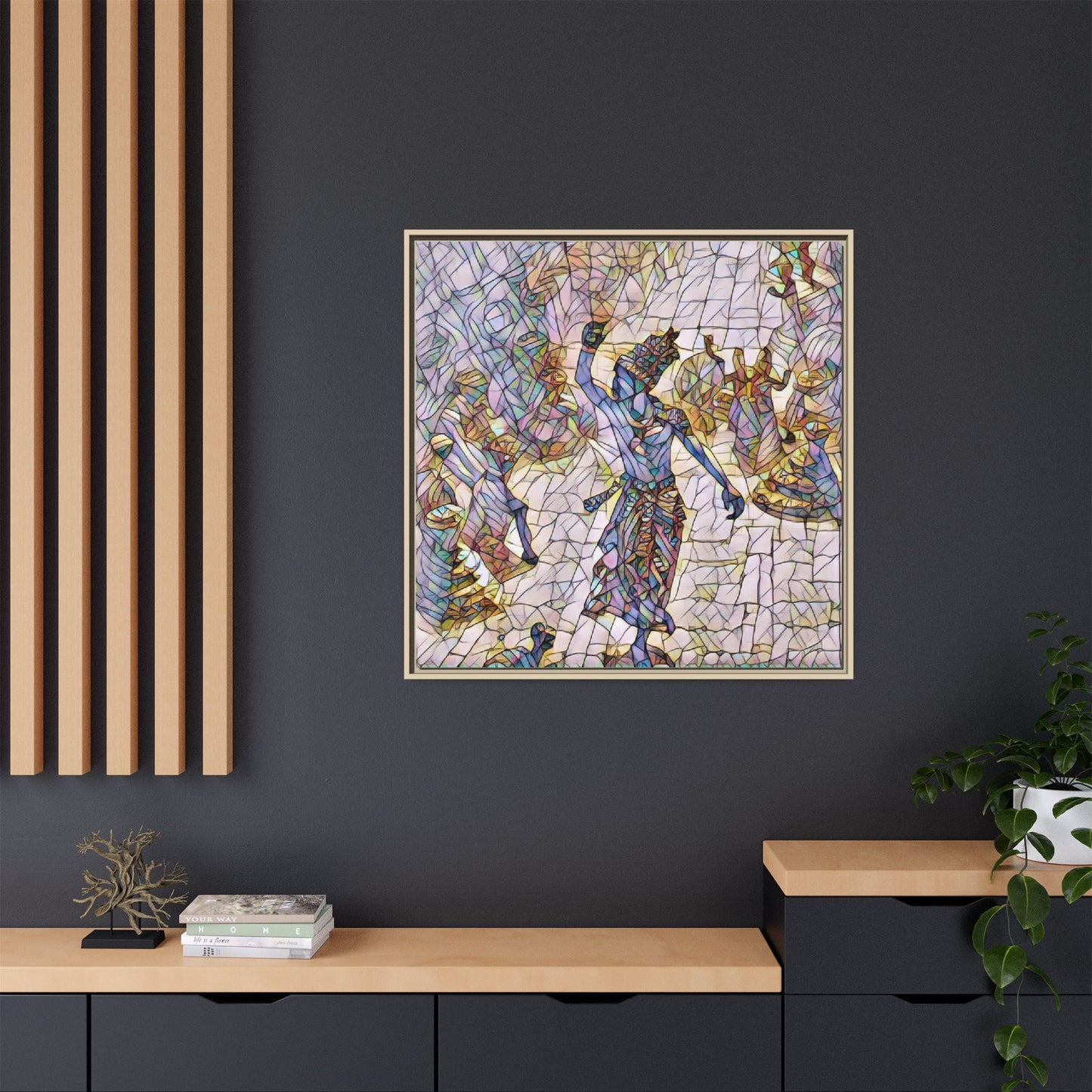 Framed Canvas Art — Colorful Mosaic Krishna Dance Print