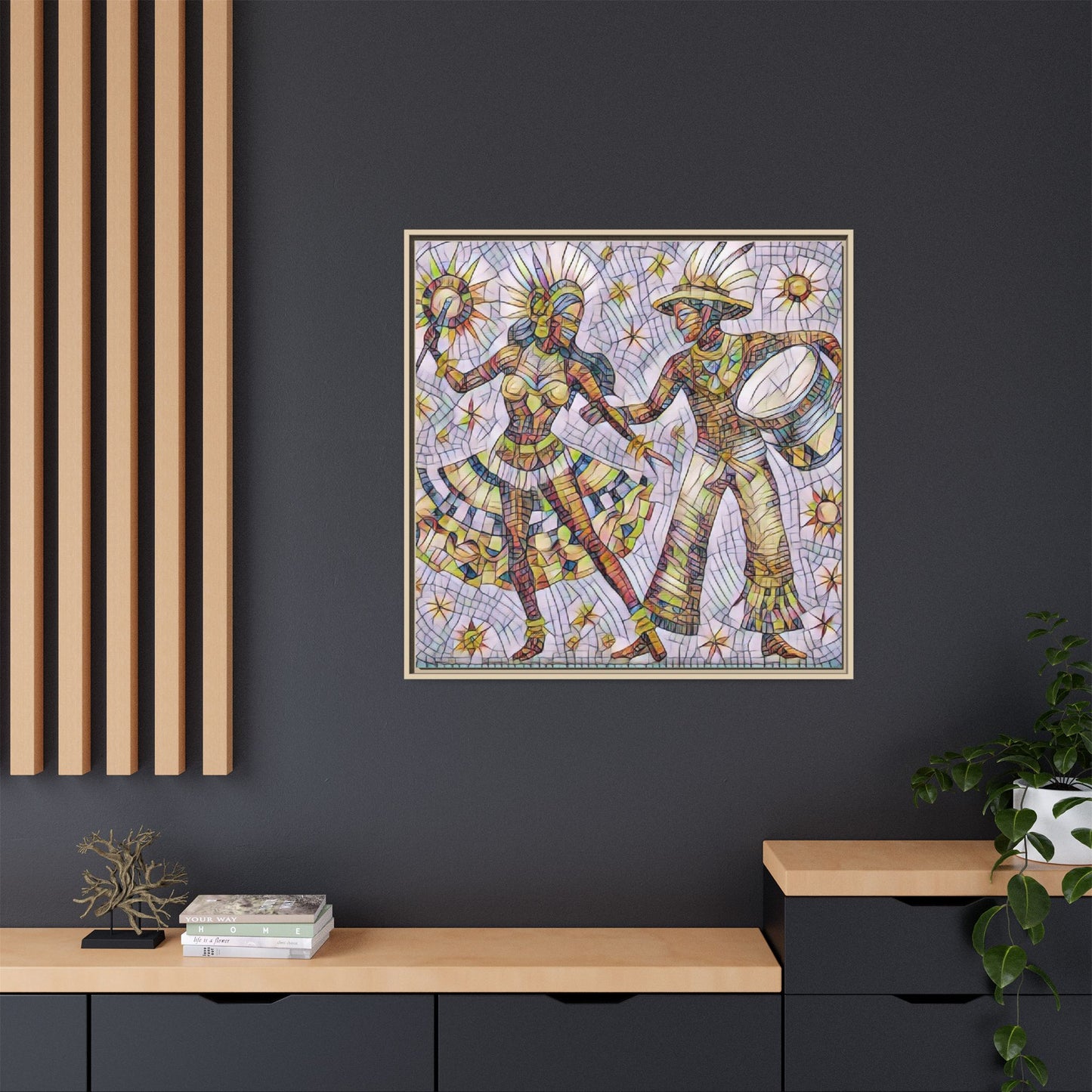 Carnival Dancers Framed Canvas Art – Colorful Samba Couple Print