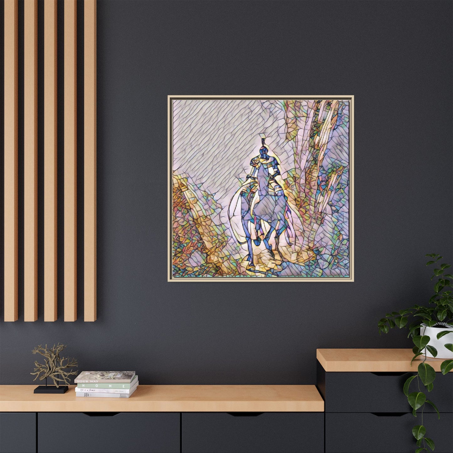 Stained-Glass Knight Matte Framed Canvas Wall Art
