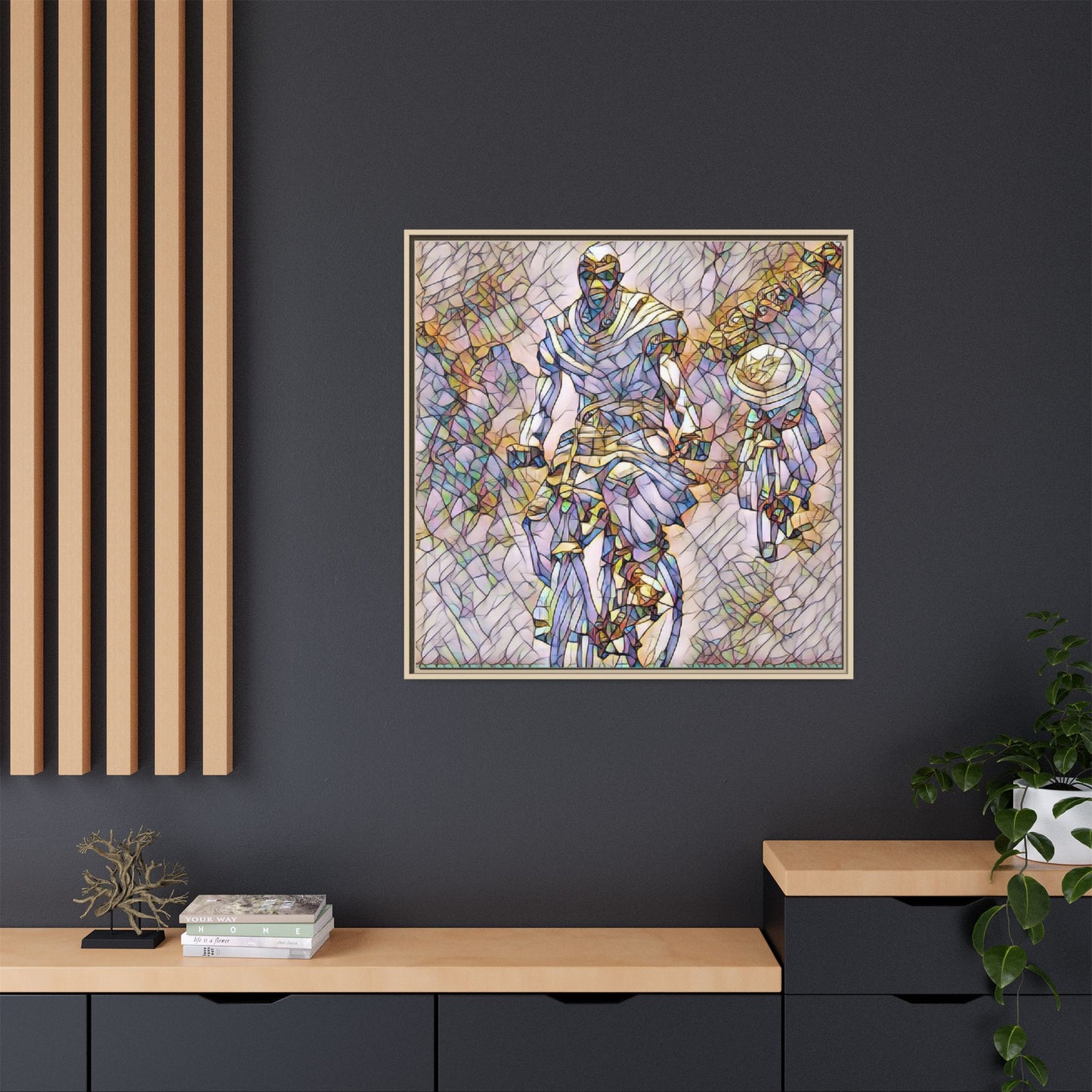 Framed Matte Canvas — Abstract Cyclist Artwork (Multi‑Color)