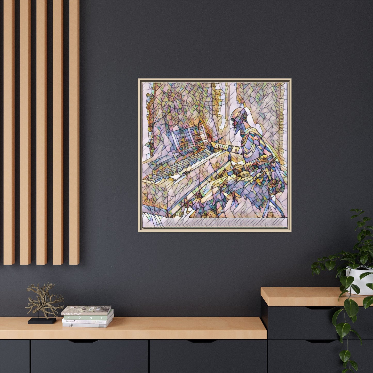 Framed Matte Canvas Art — Colorful Abstract Musician at Piano