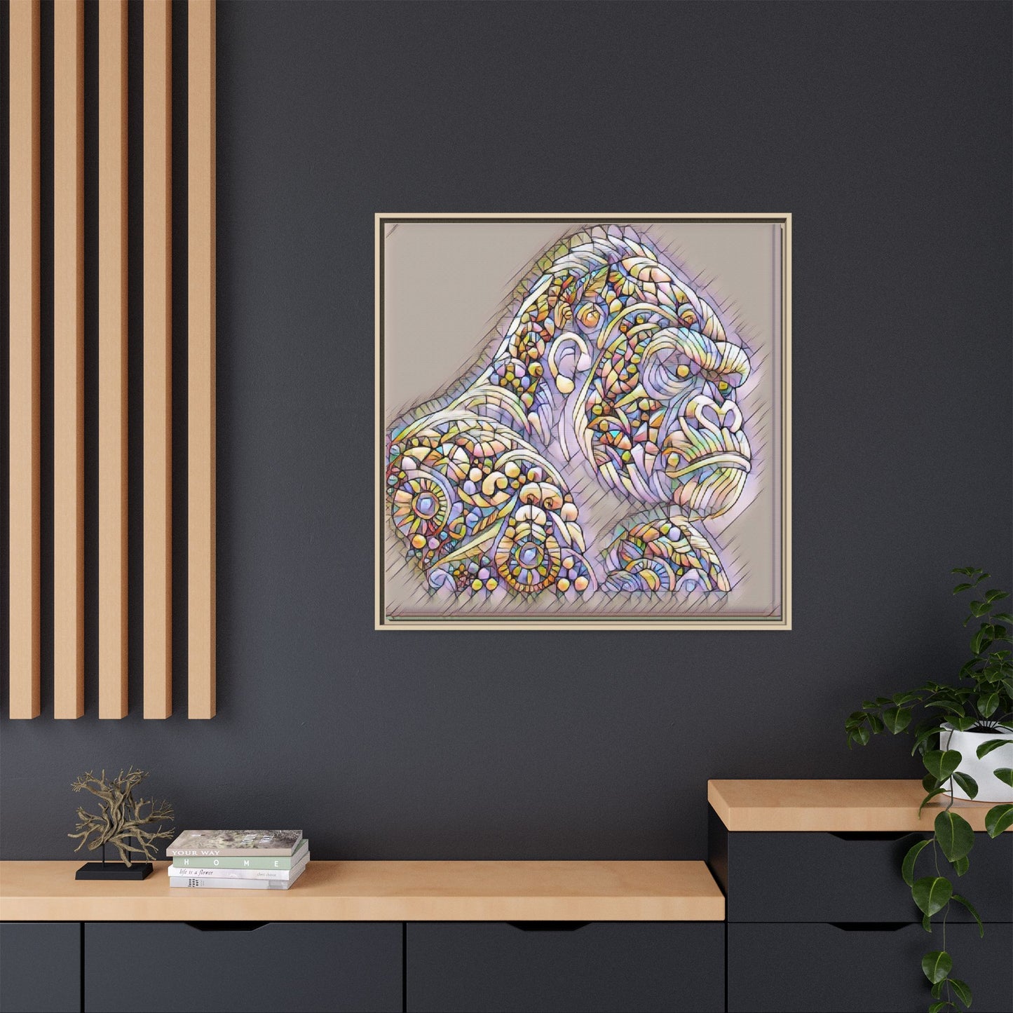 Colorful Ornate Gorilla Matte Canvas Framed Wall Art