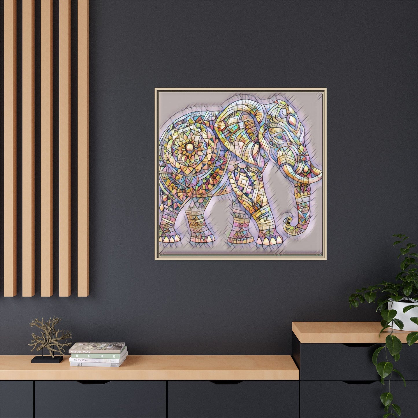 Colorful Mosaic Elephant Framed Canvas Print