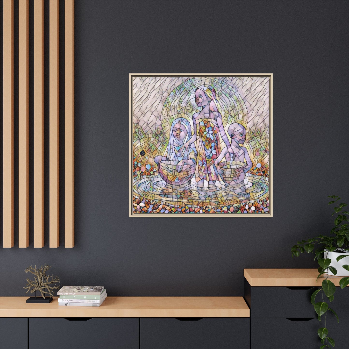 Framed Matte Canvas Art — Stained Glass Trio Women Illustration