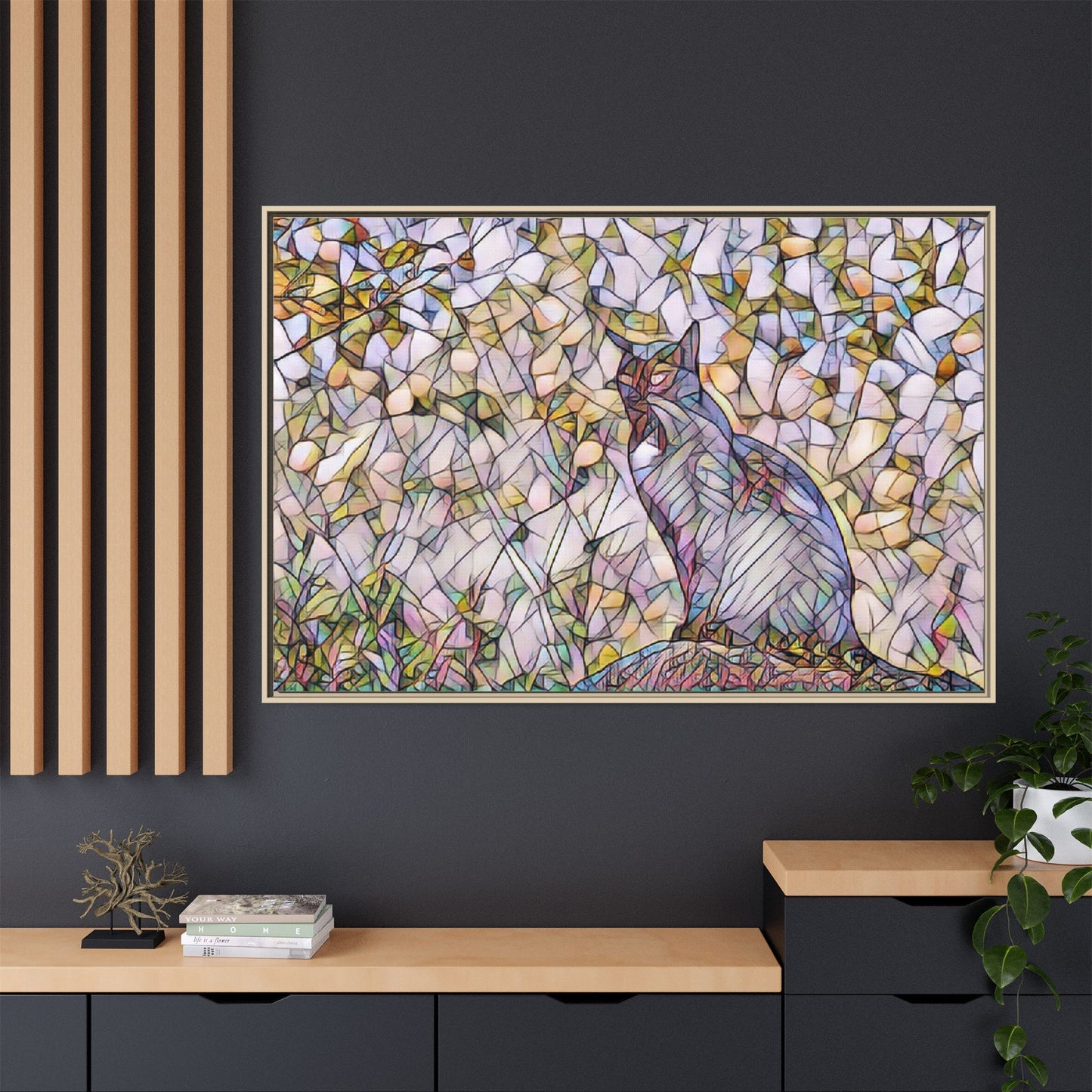 Framed Canvas Art - Stained Glass Heron Nature Print