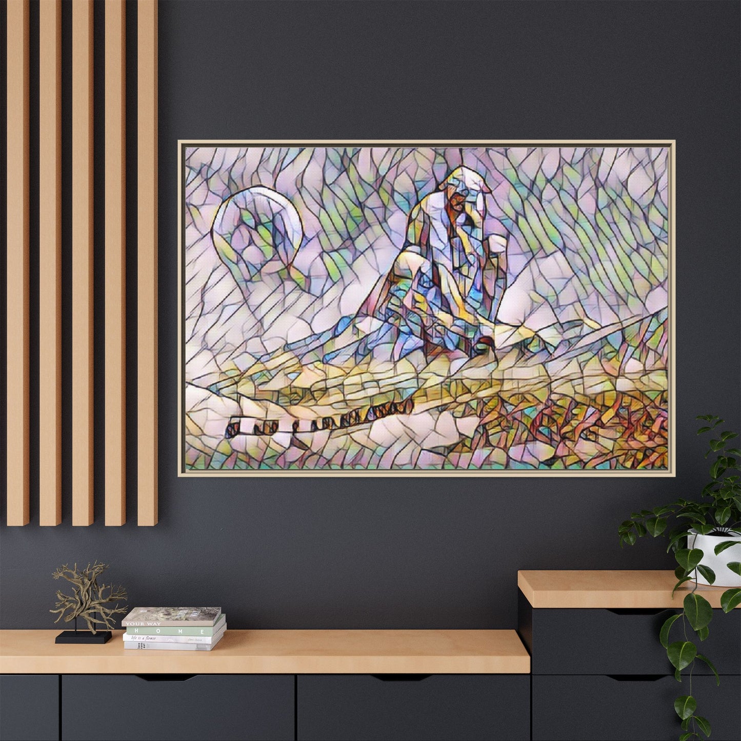 Stained-Glass Surfing Canvas Print — Framed Matte Wall Art
