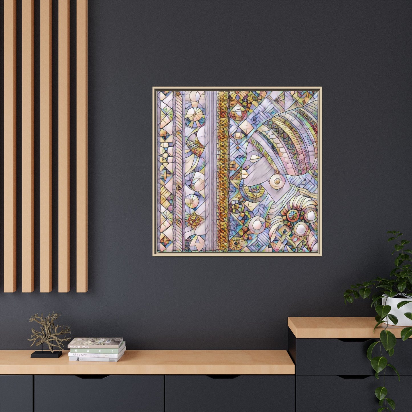 Afrocentric Stained-Glass Portrait Matte Framed Canvas