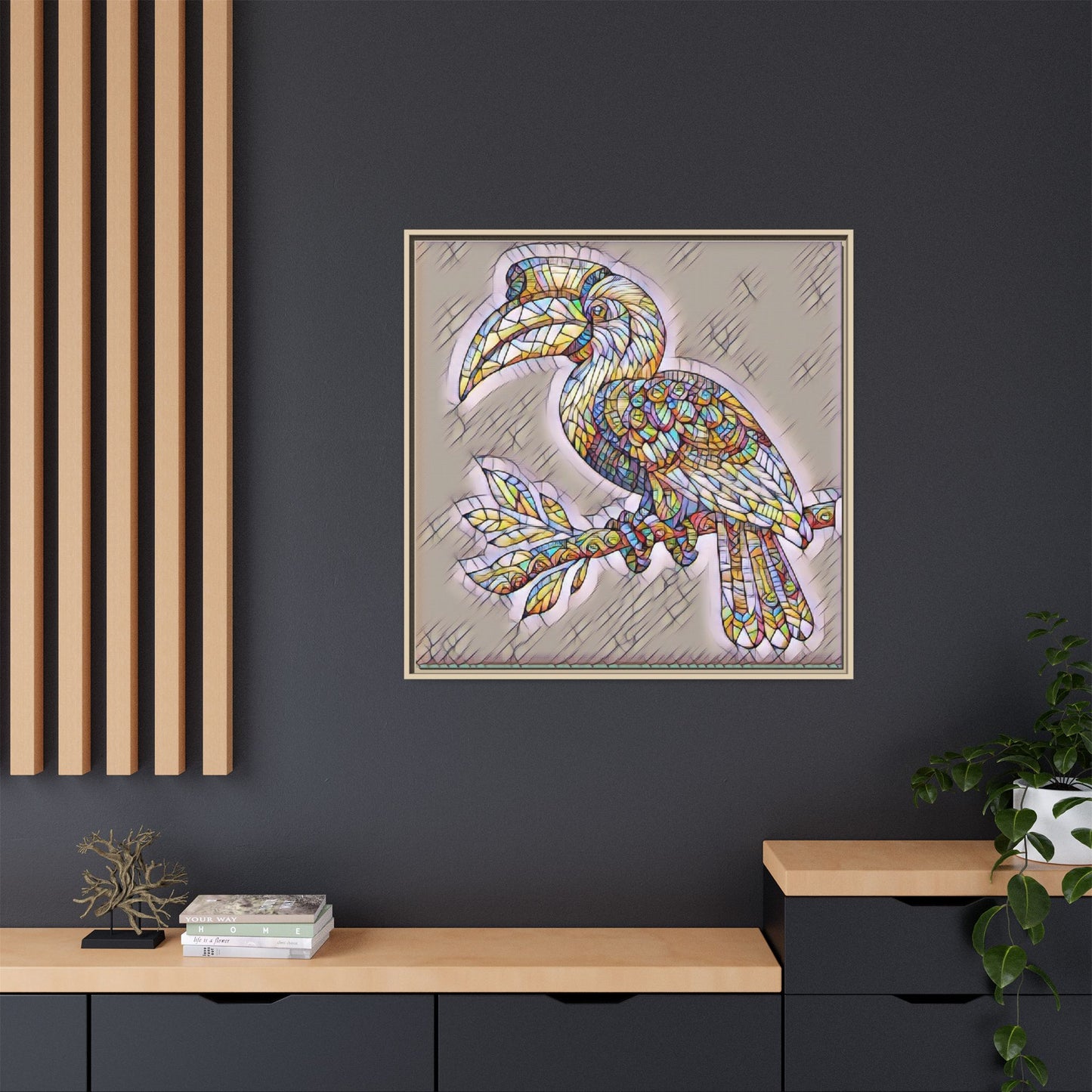 Colorful Stained Glass Toucan Matte Canvas Framed Wall Art