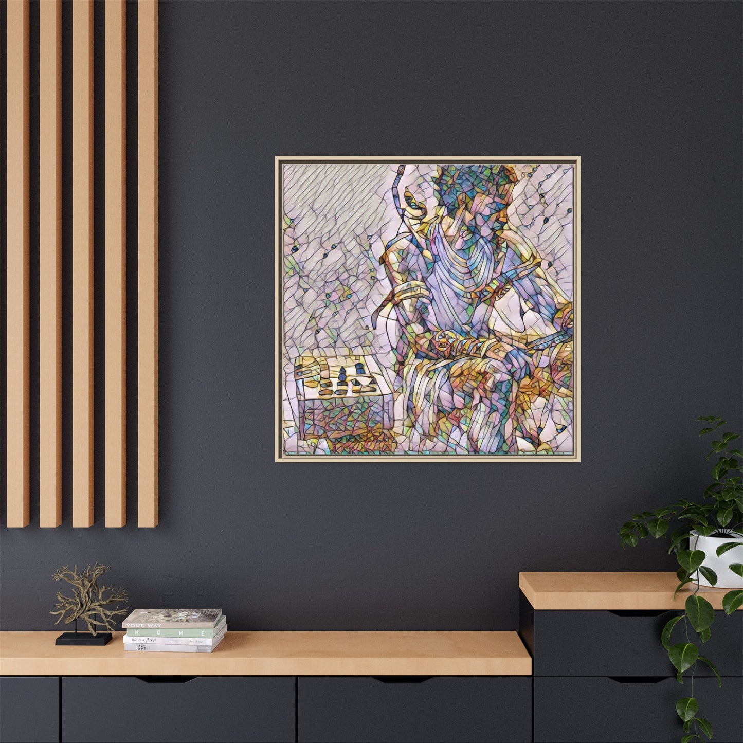 Framed Matte Canvas Art — Abstract Stained-Glass Chess Player