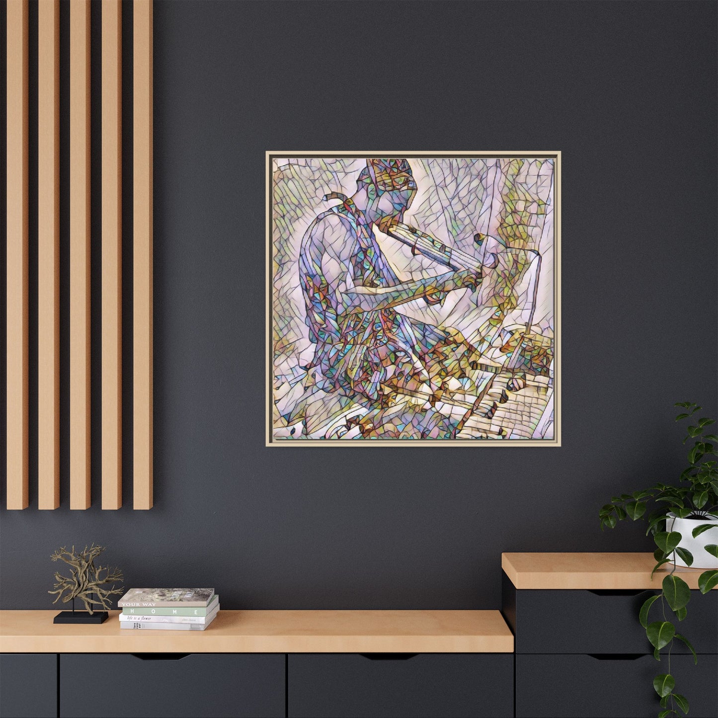 Abstract Violinist Matte Framed Canvas – Colorful Musical Art Print