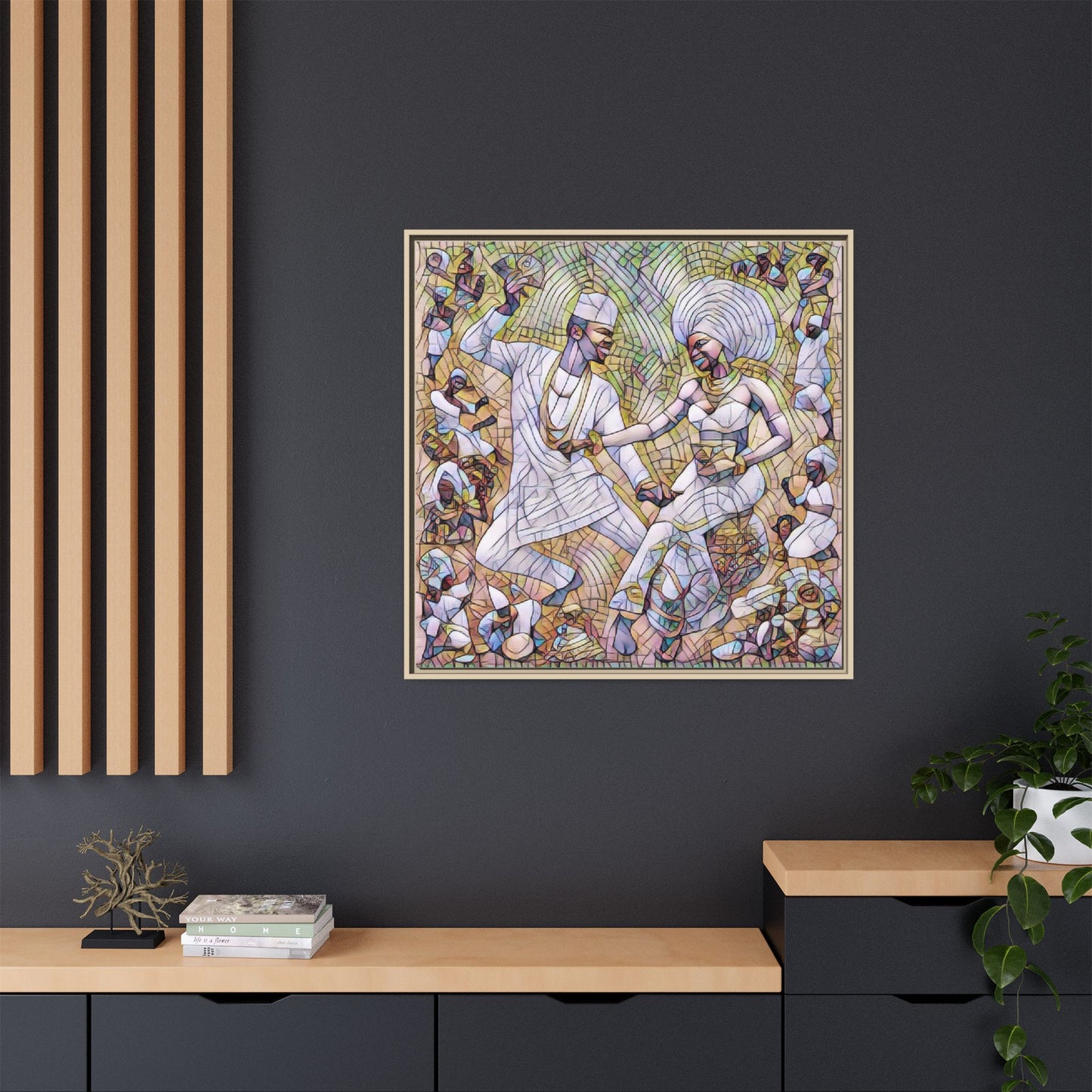 Afrobeat Celebration Matte Framed Canvas — Vibrant Dancers Wall Art
