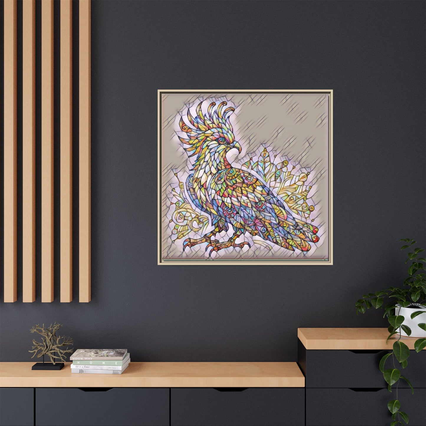 Colorful Stained-Glass Cockatoo Matte Framed Canvas