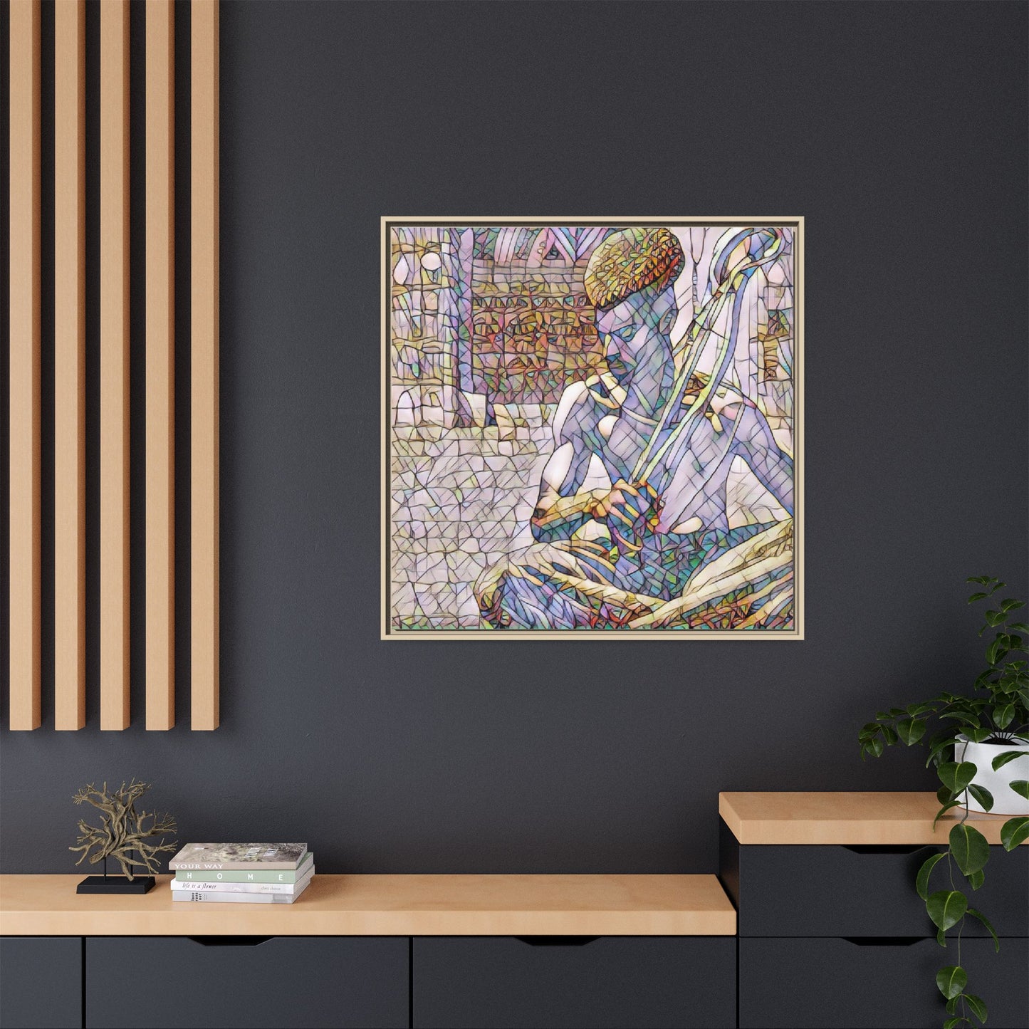 Framed Matte Canvas Art – Stained-Glass Style Musician Print
