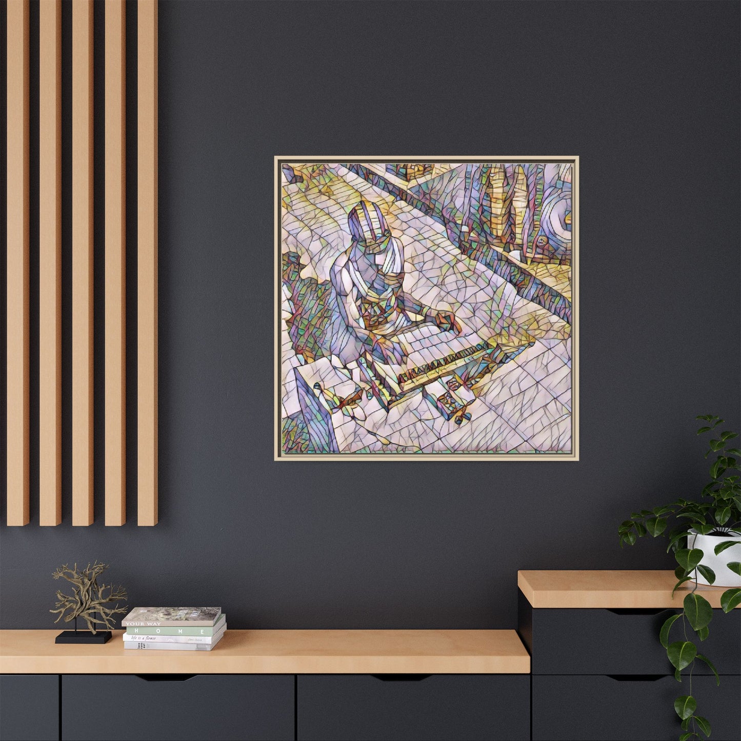 Abstract DJ Skateboarder Matte Framed Canvas – Colorful Urban Music Art Print