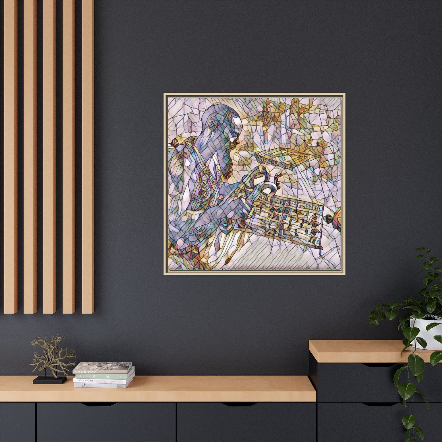 Framed Matte Canvas Art – Abstract Musician with Keyboard (Multi-Color)