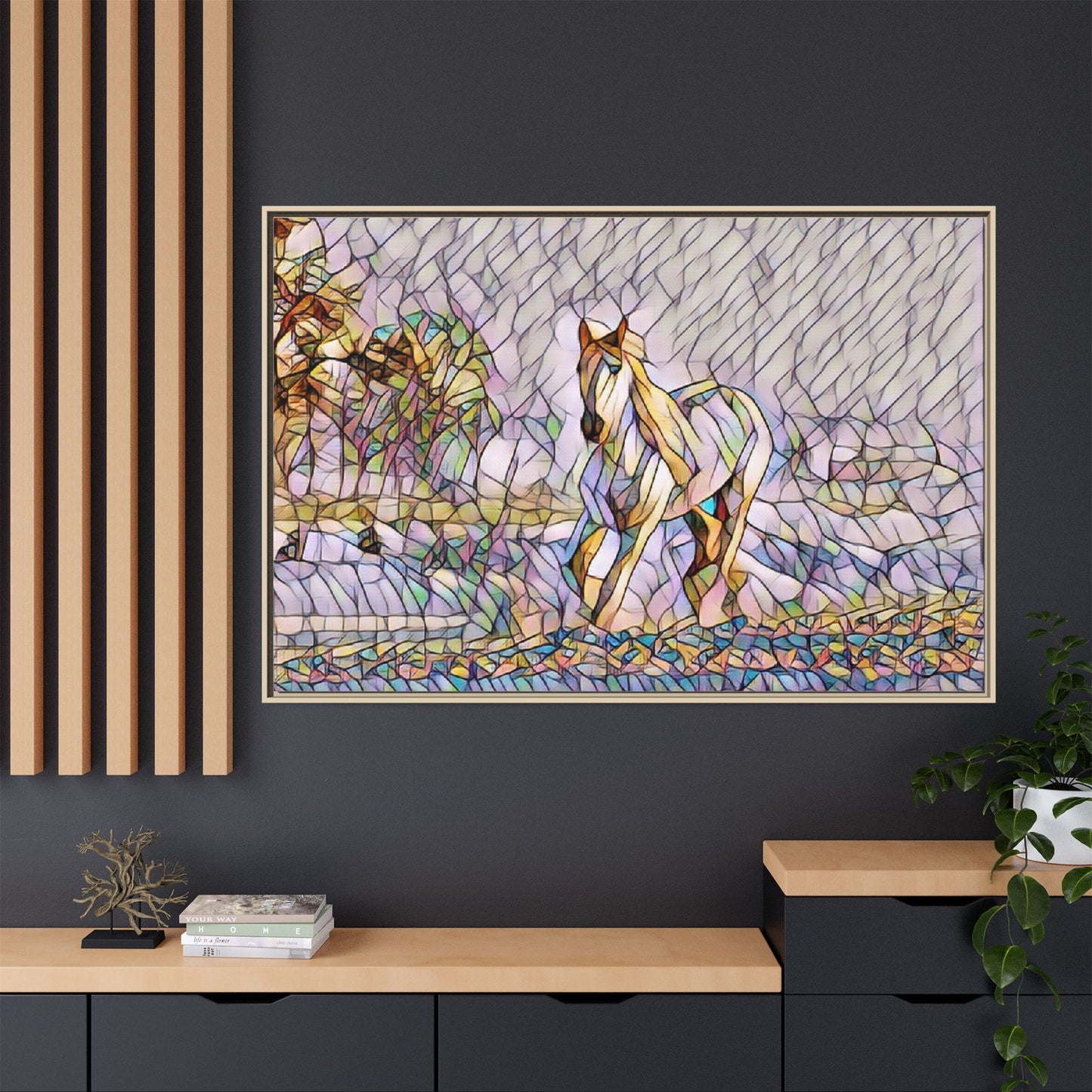 Abstract Stained-Glass Horse Matte Canvas Framed Wall Art
