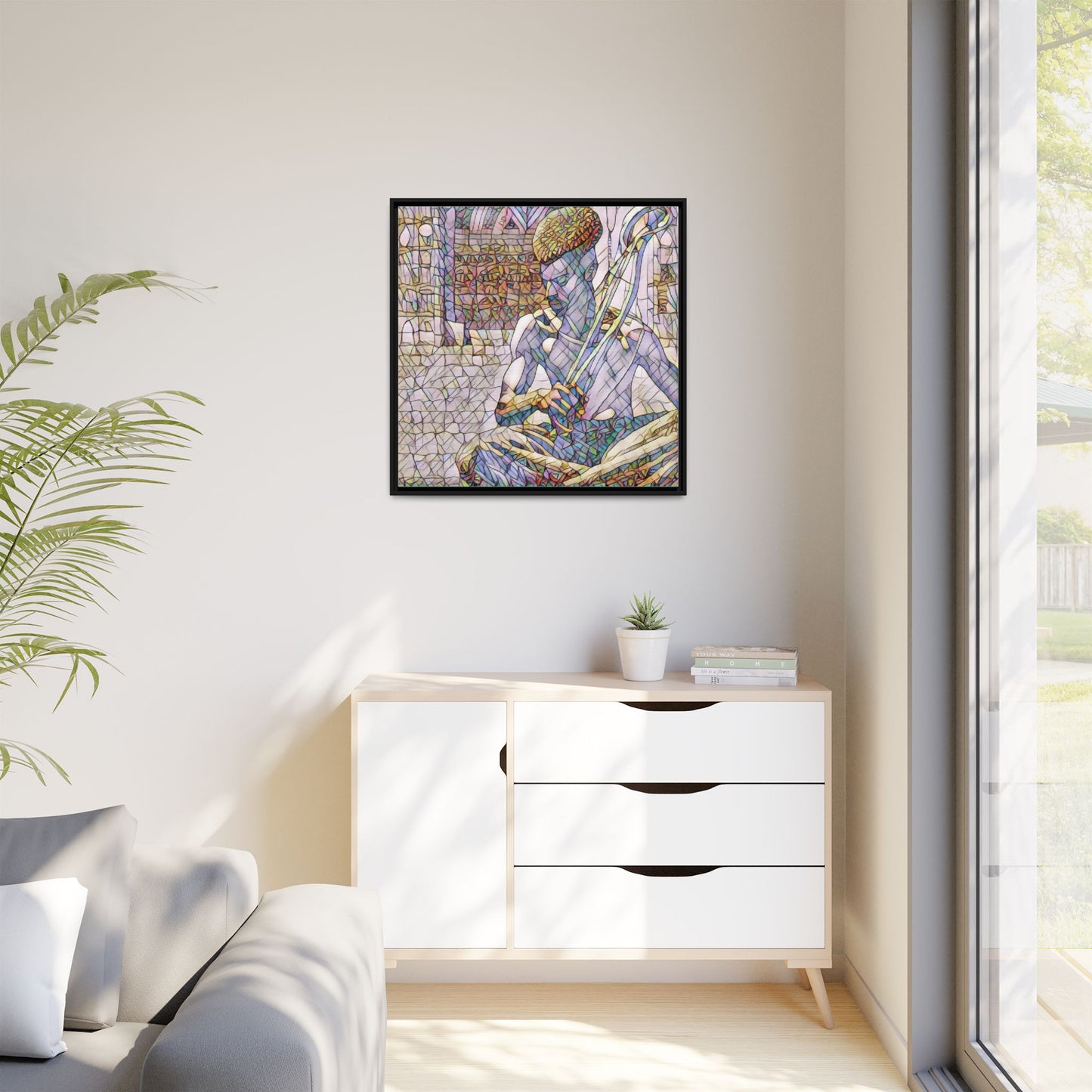 Framed Matte Canvas Art – Stained-Glass Style Musician Print