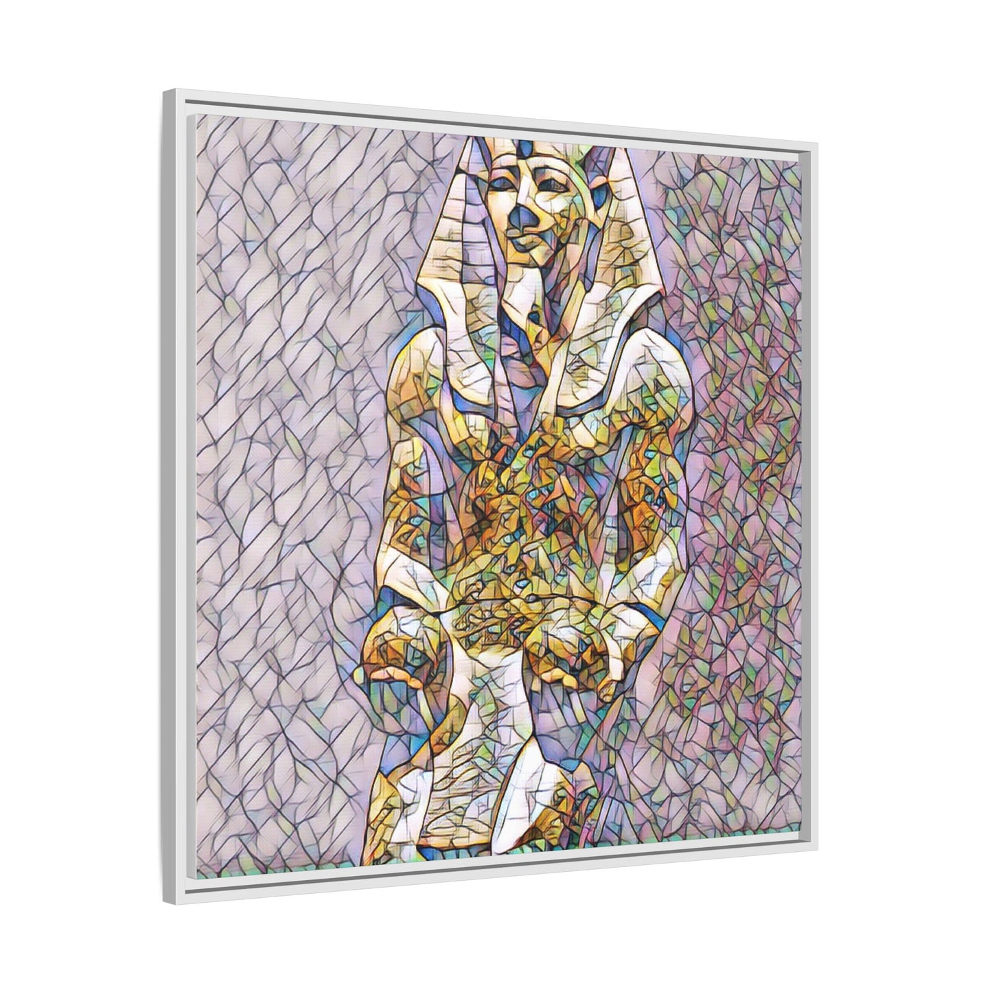 Framed Abstract Pharaoh Matte Canvas Wall Art — Multicolor Egyptian Statue Print