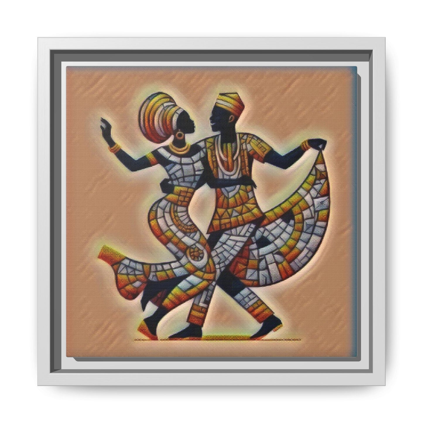 Framed African Dance Mosaic Art Print — Matte Canvas Wall Decor