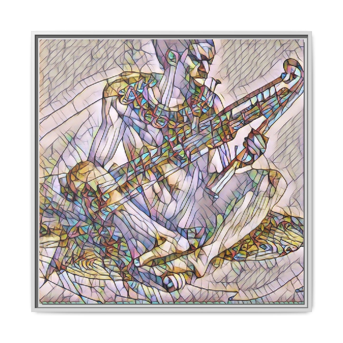 Framed Abstract Musician Canvas Art — Multicolor Modern Wall Decor