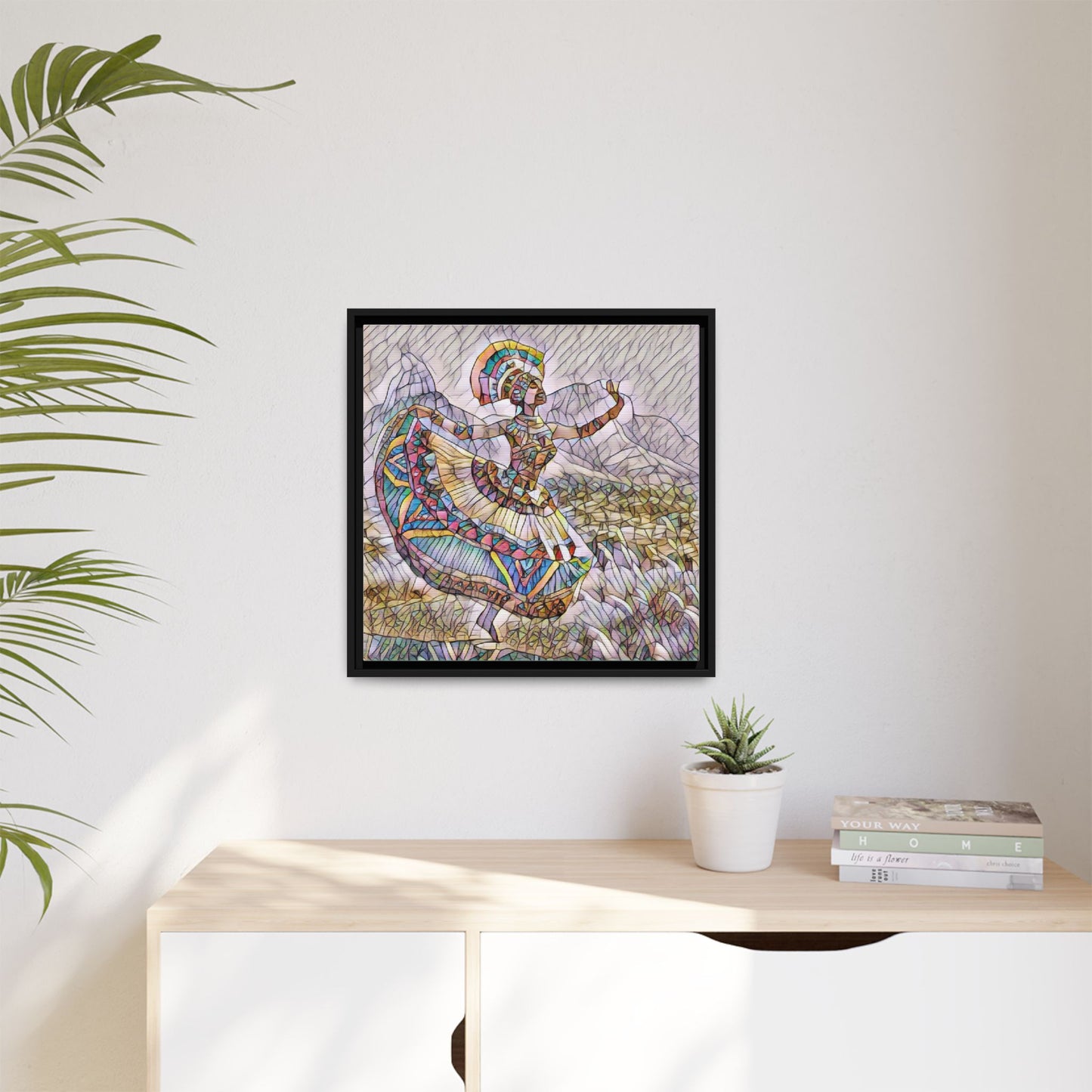 Ballerina Mosaic Framed Canvas Print — Colorful Ethnic Dance Wall Art