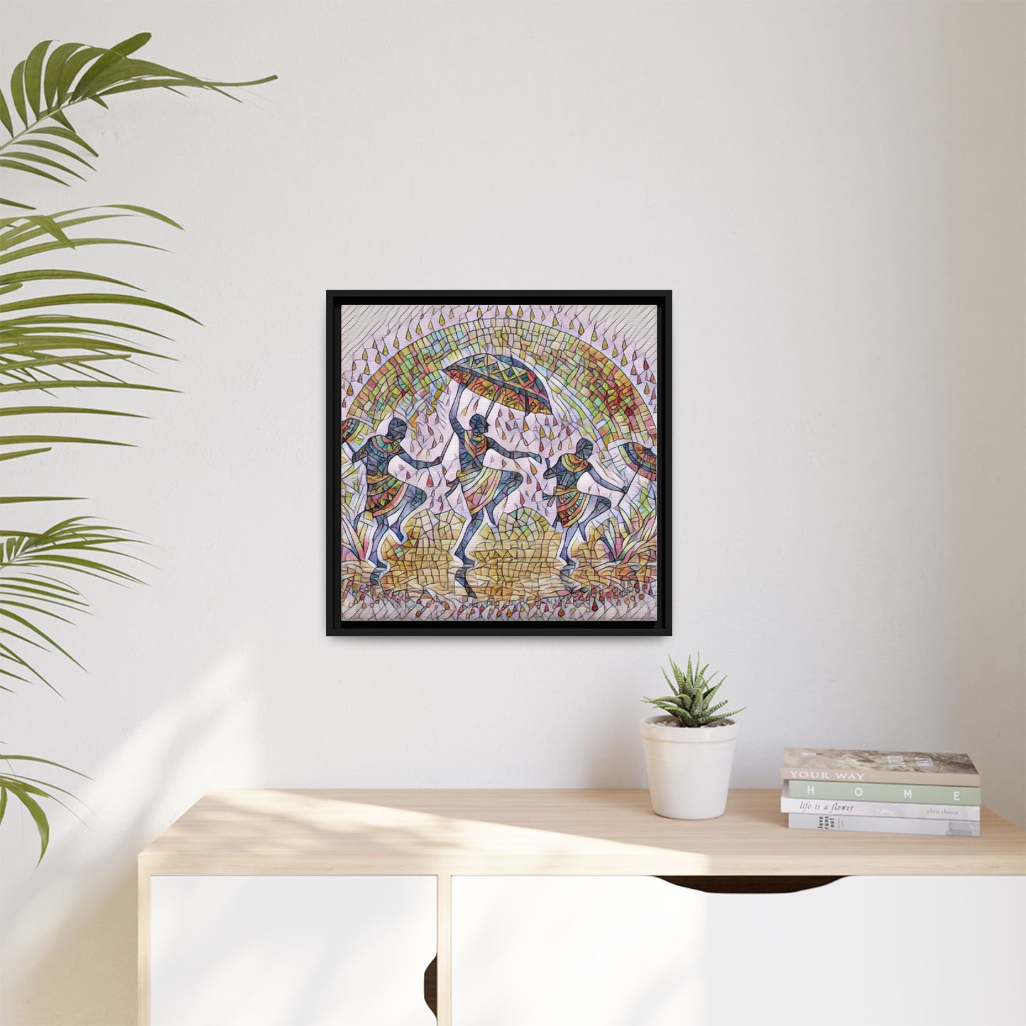 Framed Canvas Art — Colorful African Dance Mosaic