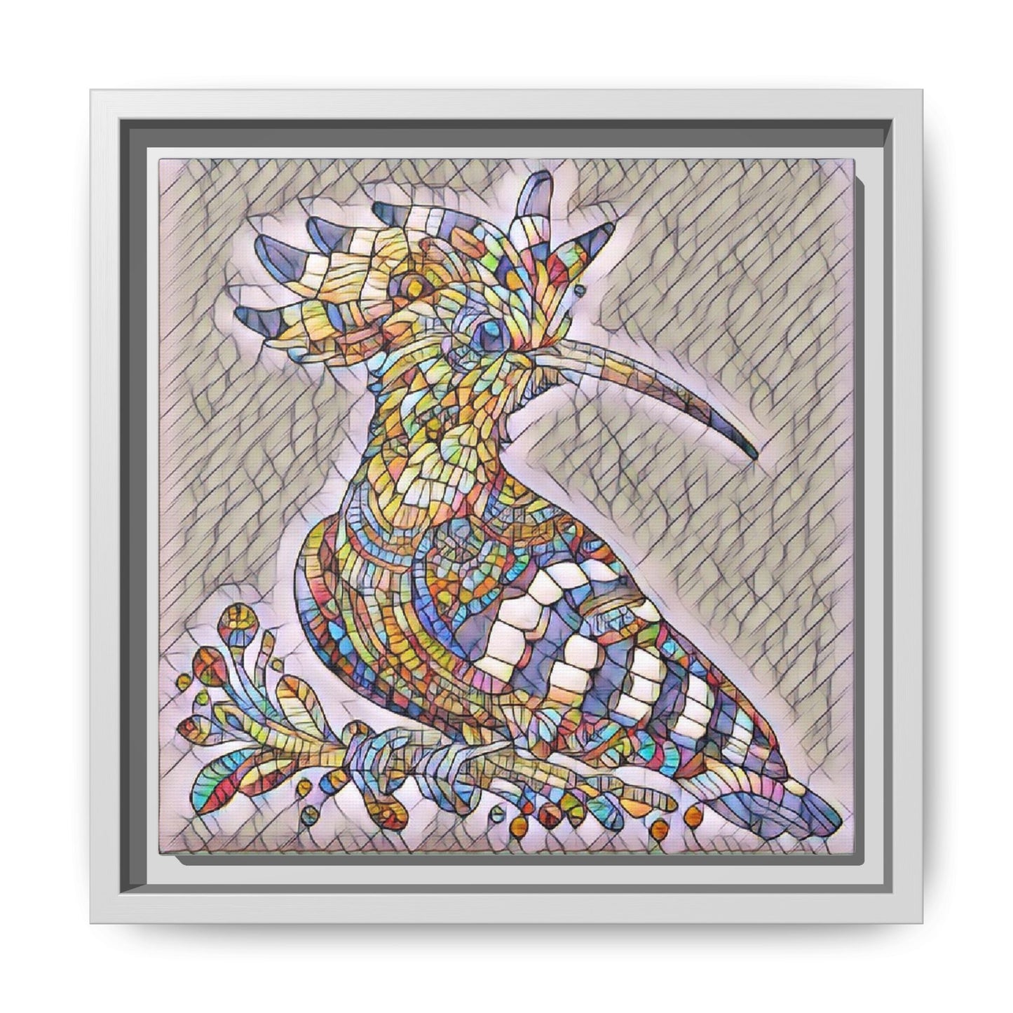Colorful Mosaic Bird Matte Framed Canvas Wall Art