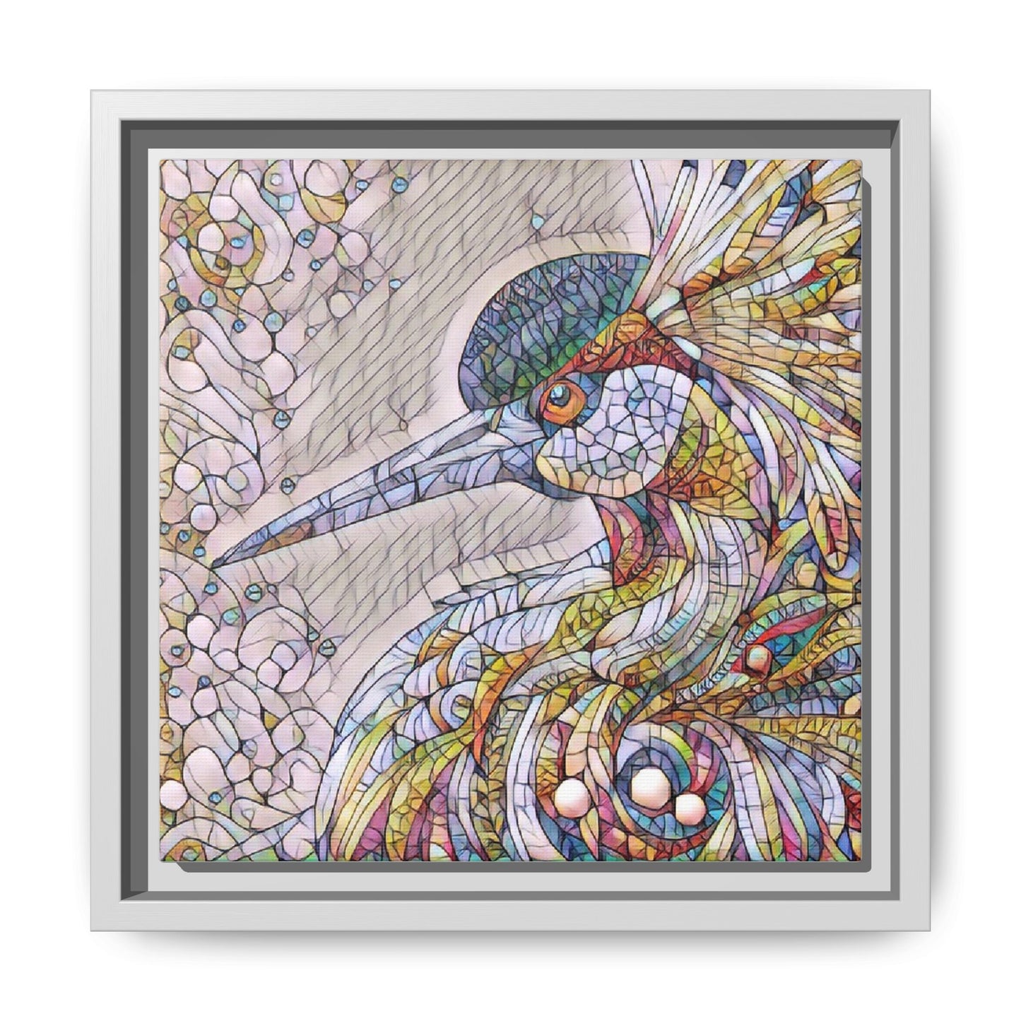 Colorful Stained-Glass Heron Matte Canvas Framed Wall Art
