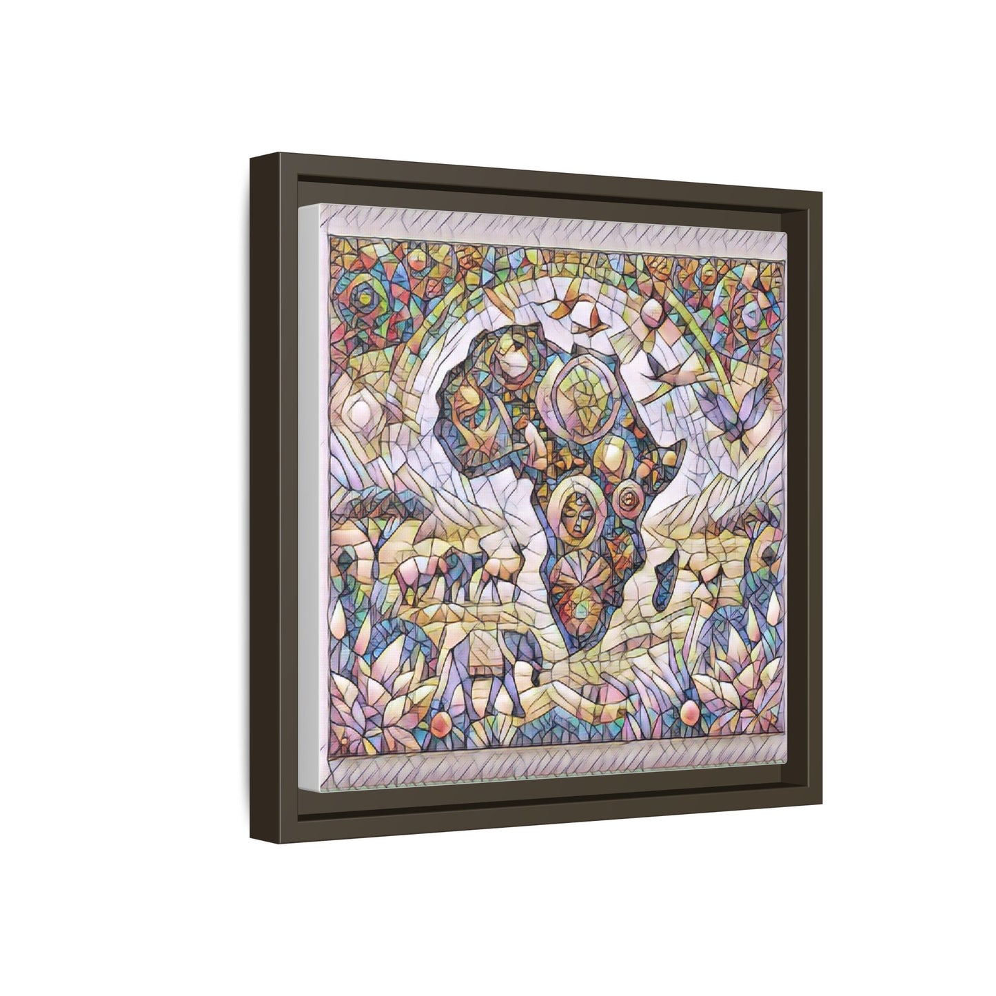 Abstract Mosaic Africa Framed Canvas — Colorful Stained-Glass Wall Art