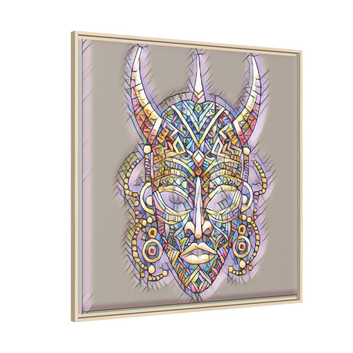 Colorful Tribal Mask Framed Canvas Art — Abstract Ethnic Wall Decor
