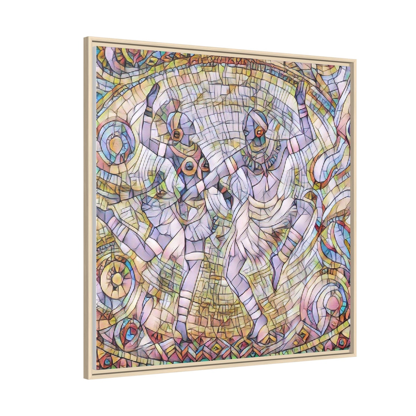 Abstract Dancers Matte Framed Canvas Wall Art — Multi‑Color Stained Glass Style