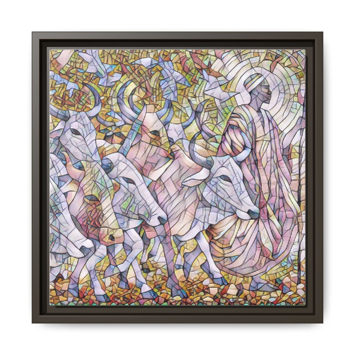 Framed Matte Canvas Art — Stained-Glass Style Cattle Herd