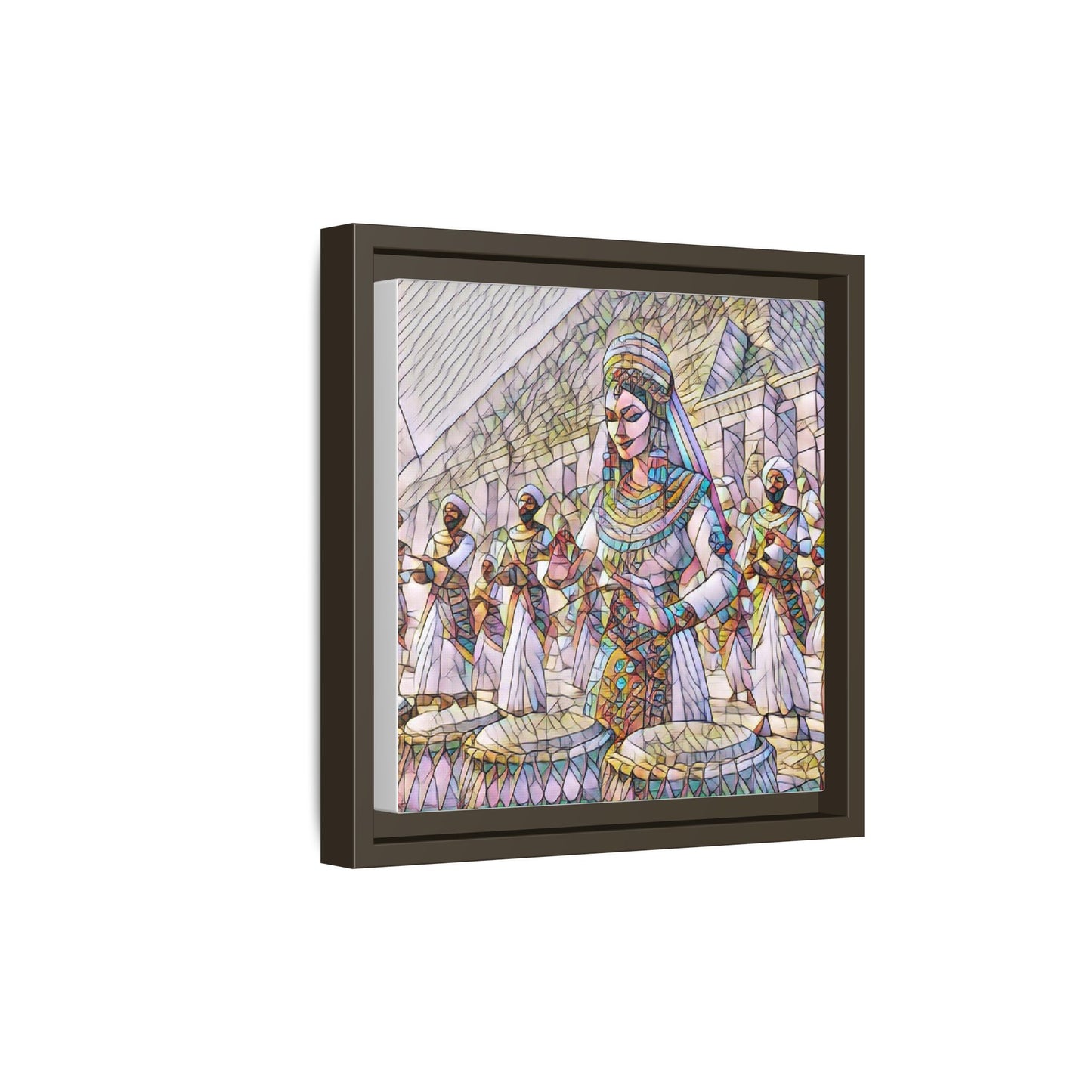 Egyptian Drummers Framed Canvas Art — Colorful Egyptian Dancer Wall Decor