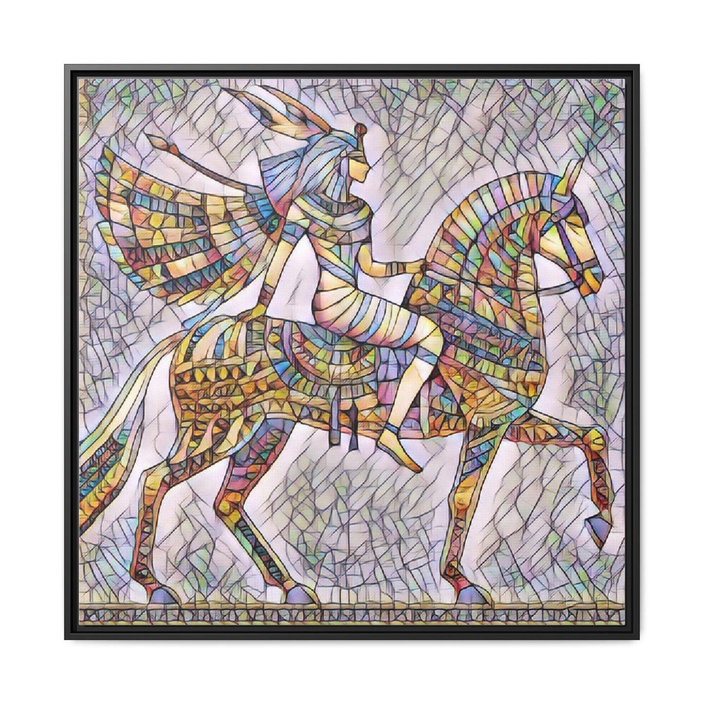 Stained-Glass Style Egyptian Horseman Framed Canvas Print