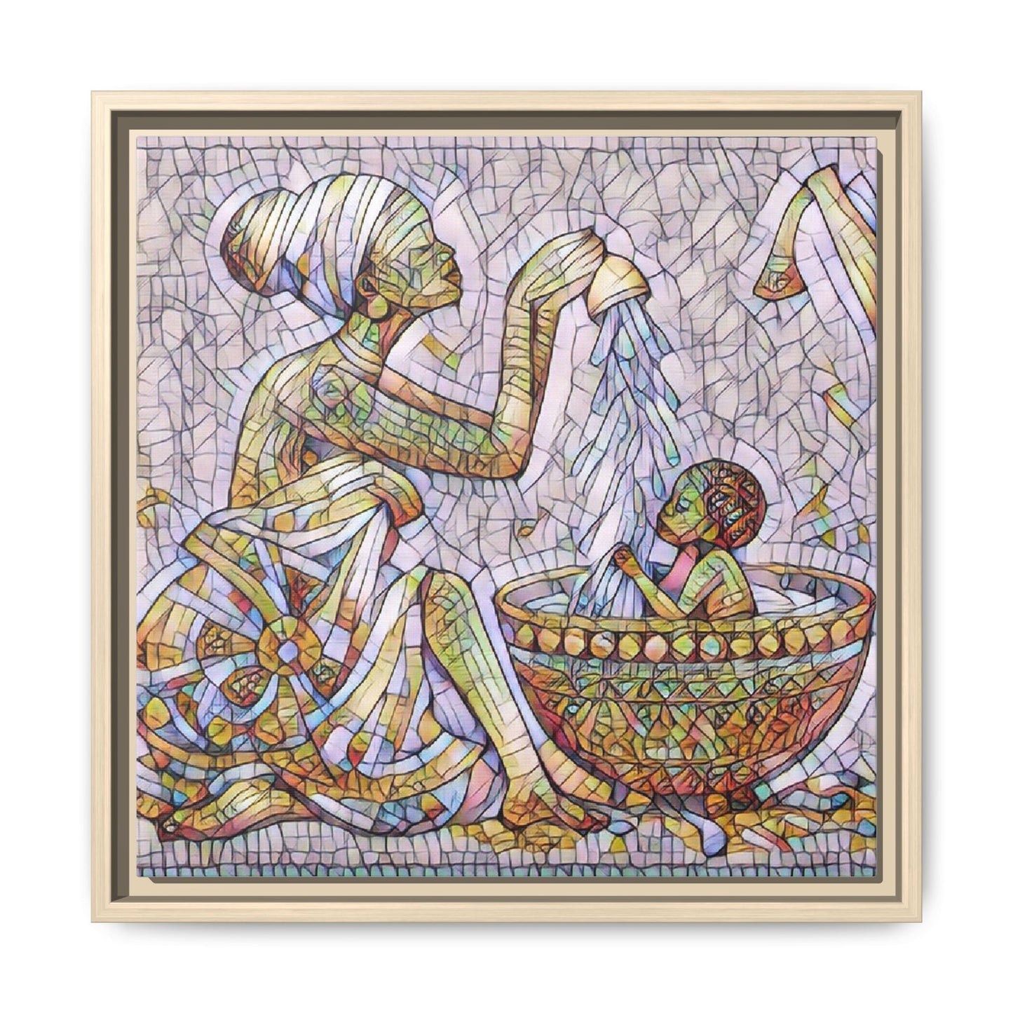 African Mother and Child Mosaic Matte Canvas (Framed)