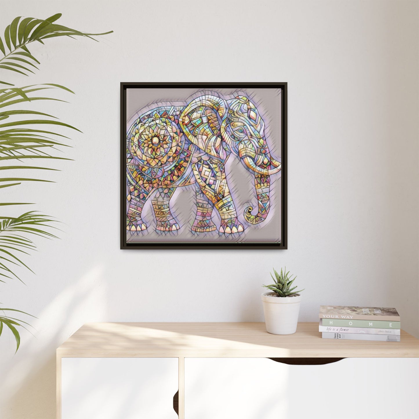 Colorful Mosaic Elephant Framed Canvas Print