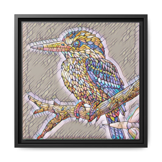 Colorful Kingfisher Framed Canvas Wall Art — Stained-Glass Style Bird Print
