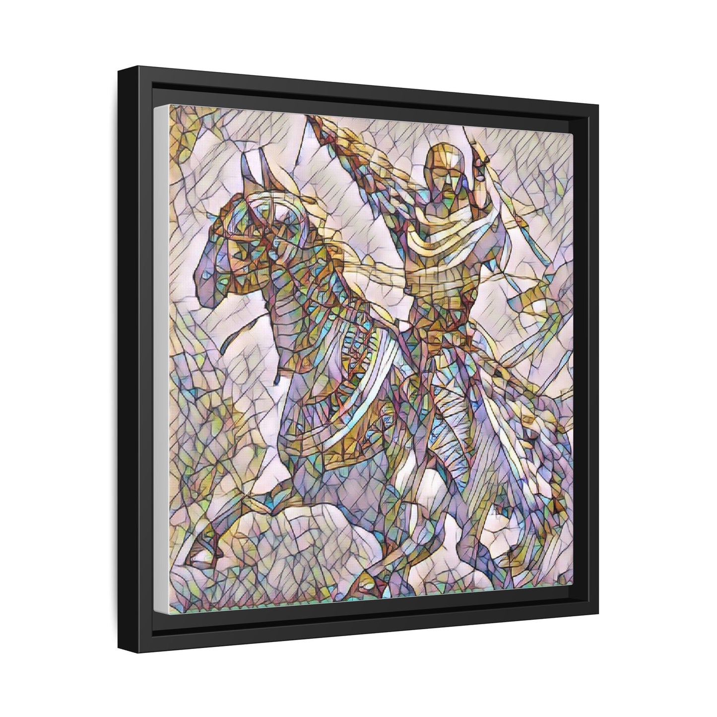 Framed Matte Canvas Print — Stained Glass Knight on Horse Artwork