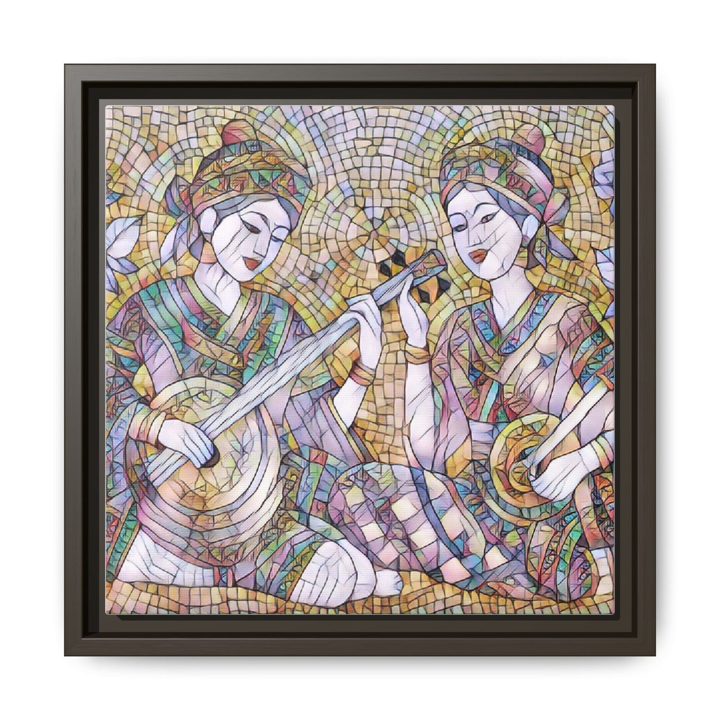 Framed Mosaic Musician Canvas Art — Ethnic Duo Wall Decor