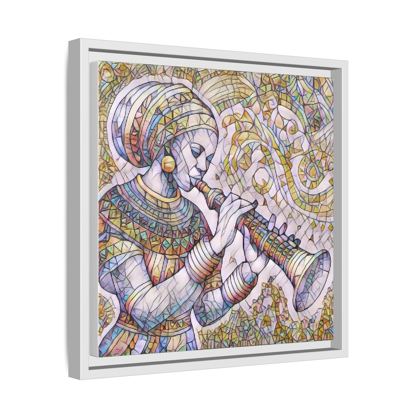 Egyptian Flutist Mosaic Matte Canvas Framed Art