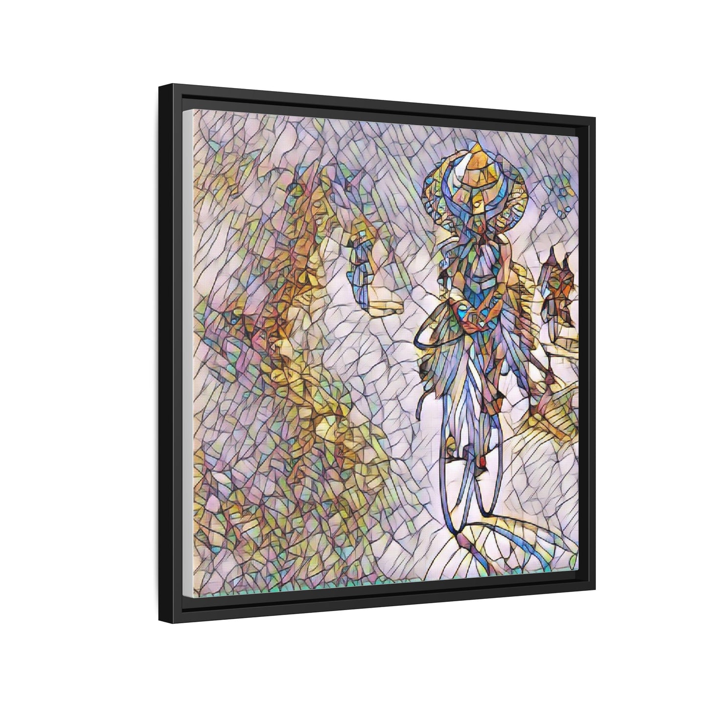 Abstract Cyclist Stained-Glass Art Print — Framed Matte Canvas
