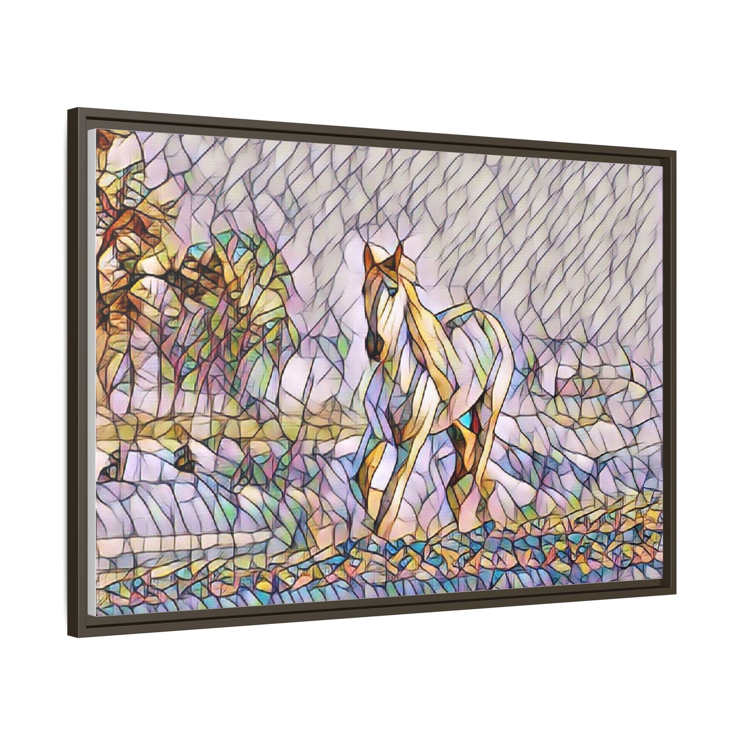 Abstract Stained-Glass Horse Matte Canvas Framed Wall Art