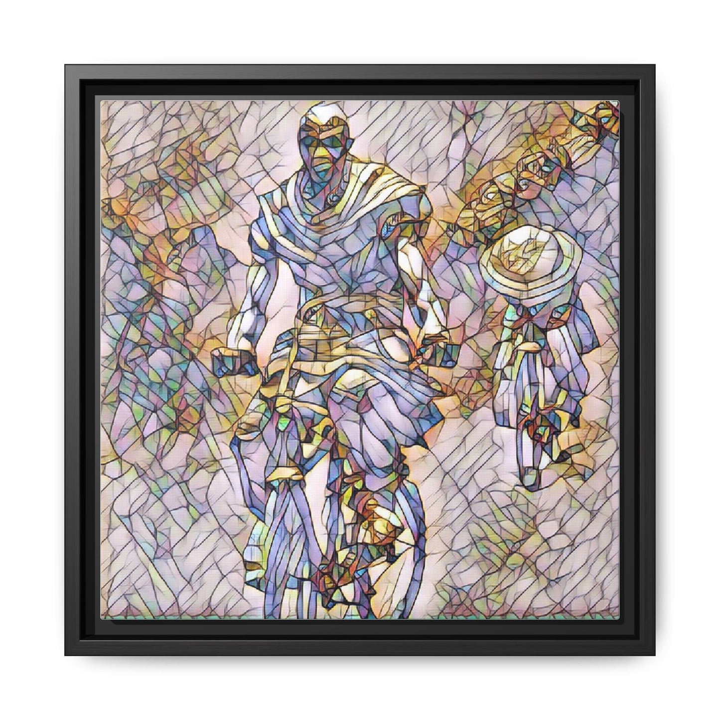 Framed Matte Canvas — Abstract Cyclist Artwork (Multi‑Color)