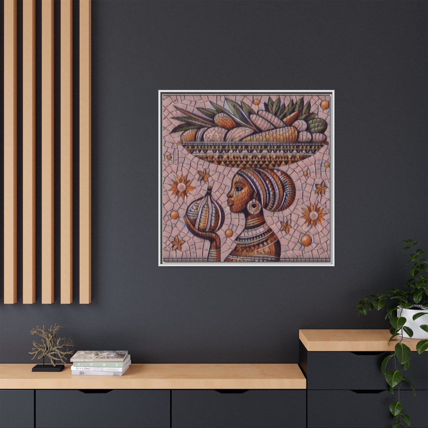 Egyptian Mosaic Goddess Matte Framed Canvas Wall Art
