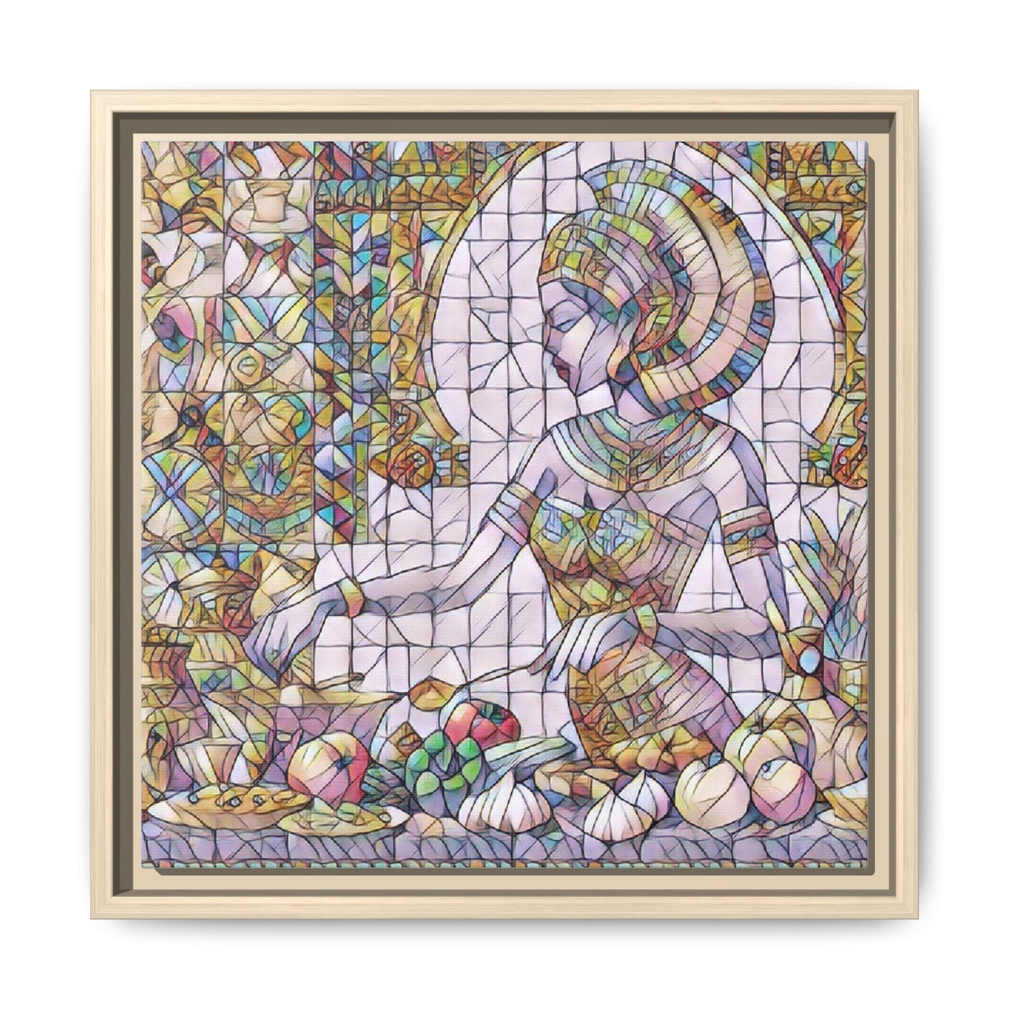 Egyptian Goddess Stained Glass Style Framed Canvas Art