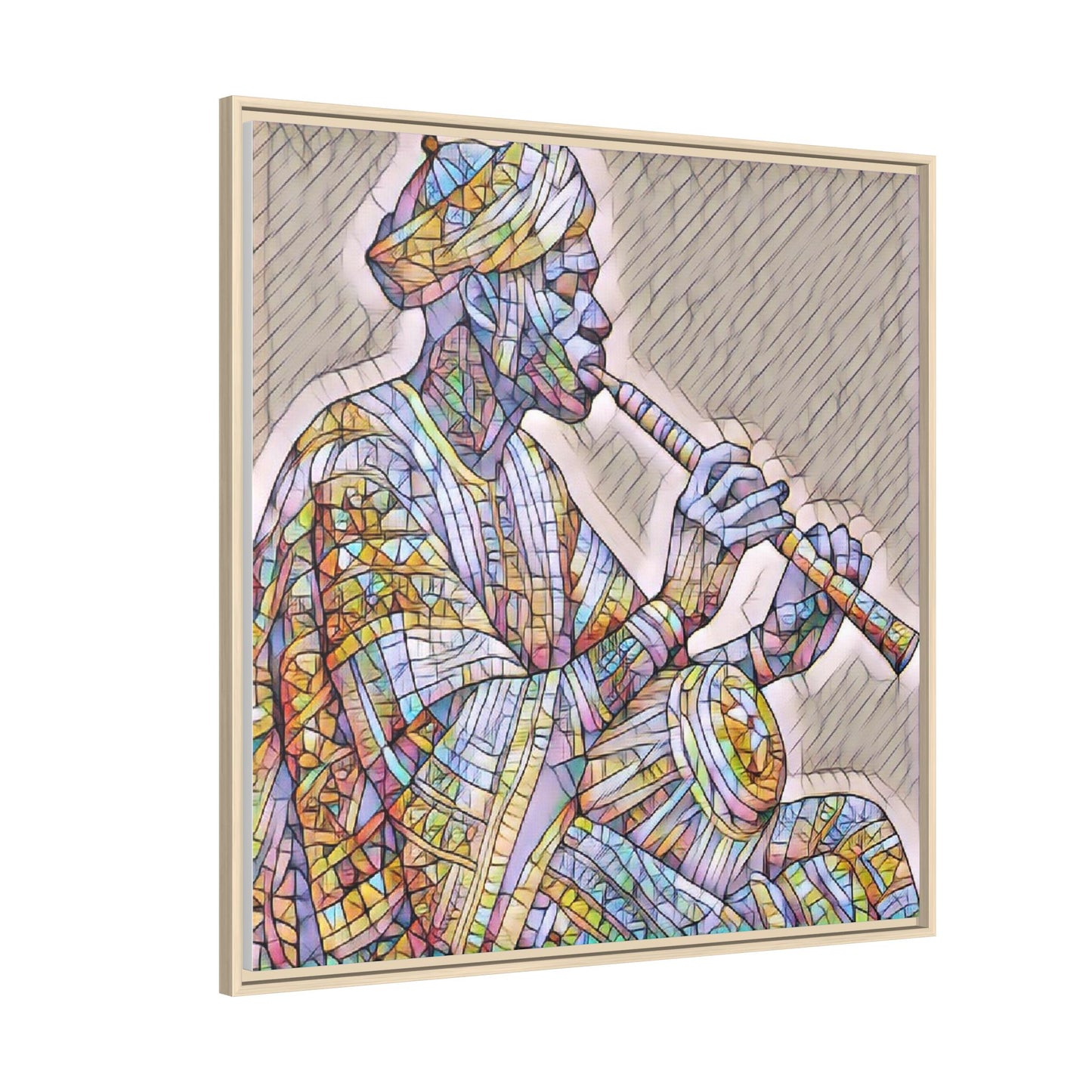 Framed Canvas Art — Colorful Middle Eastern Flute Player Print