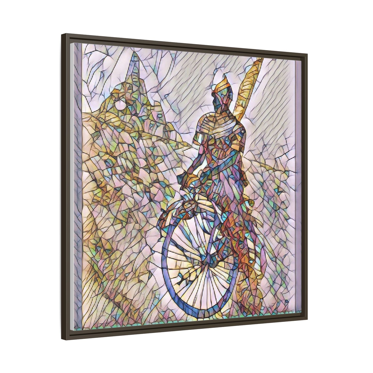 Cyclist Stained Glass Art Print — Framed Matte Canvas