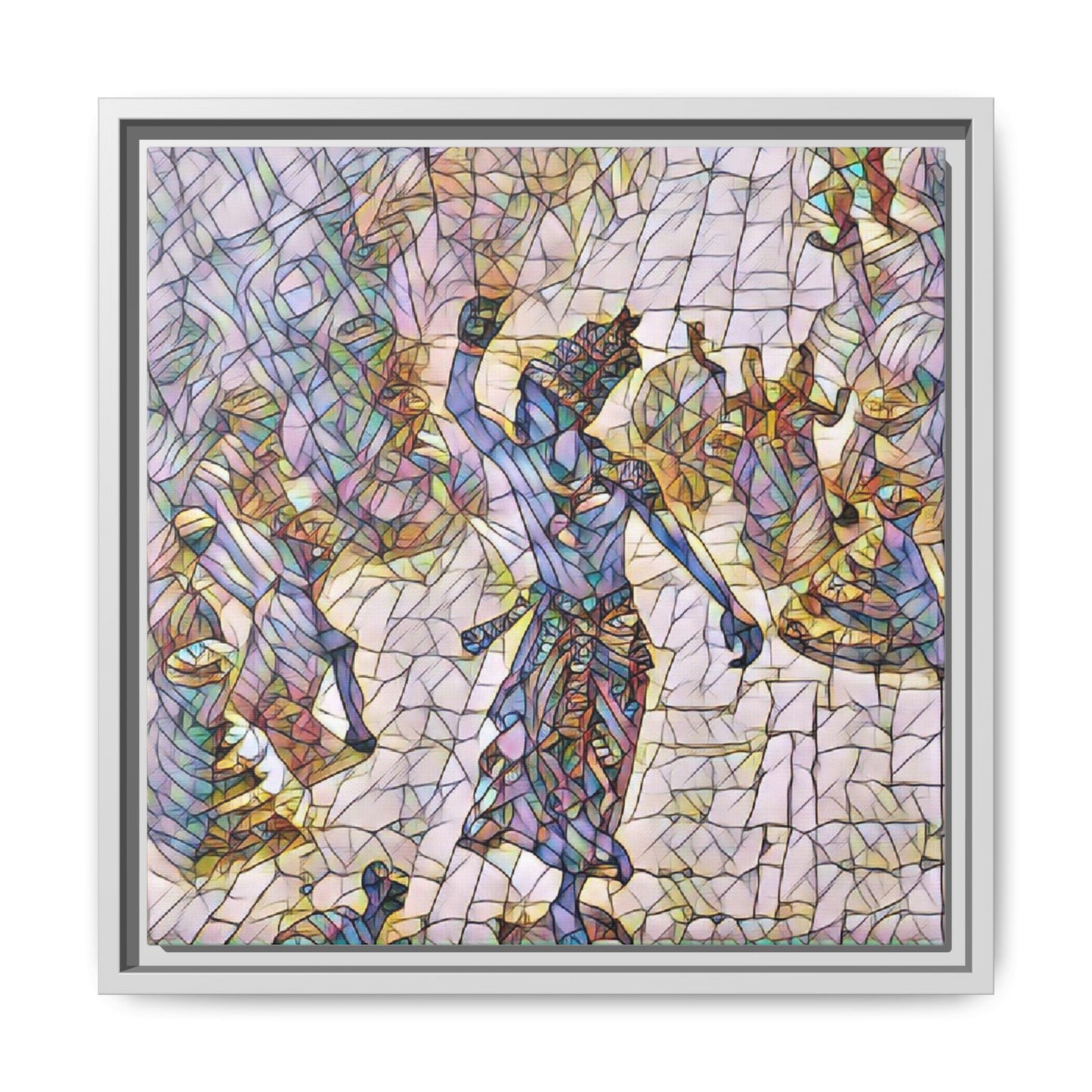 Framed Canvas Art — Colorful Mosaic Krishna Dance Print